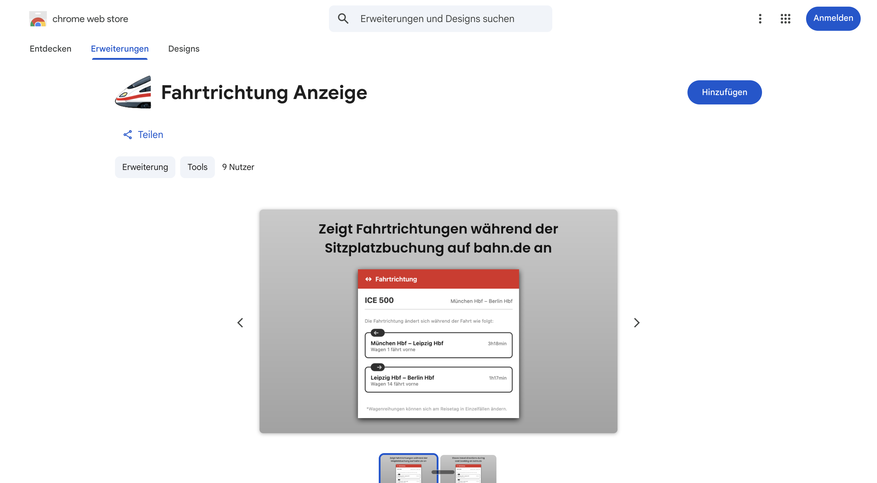 Chrome Web Store – Fahrtrichtung Anzeige