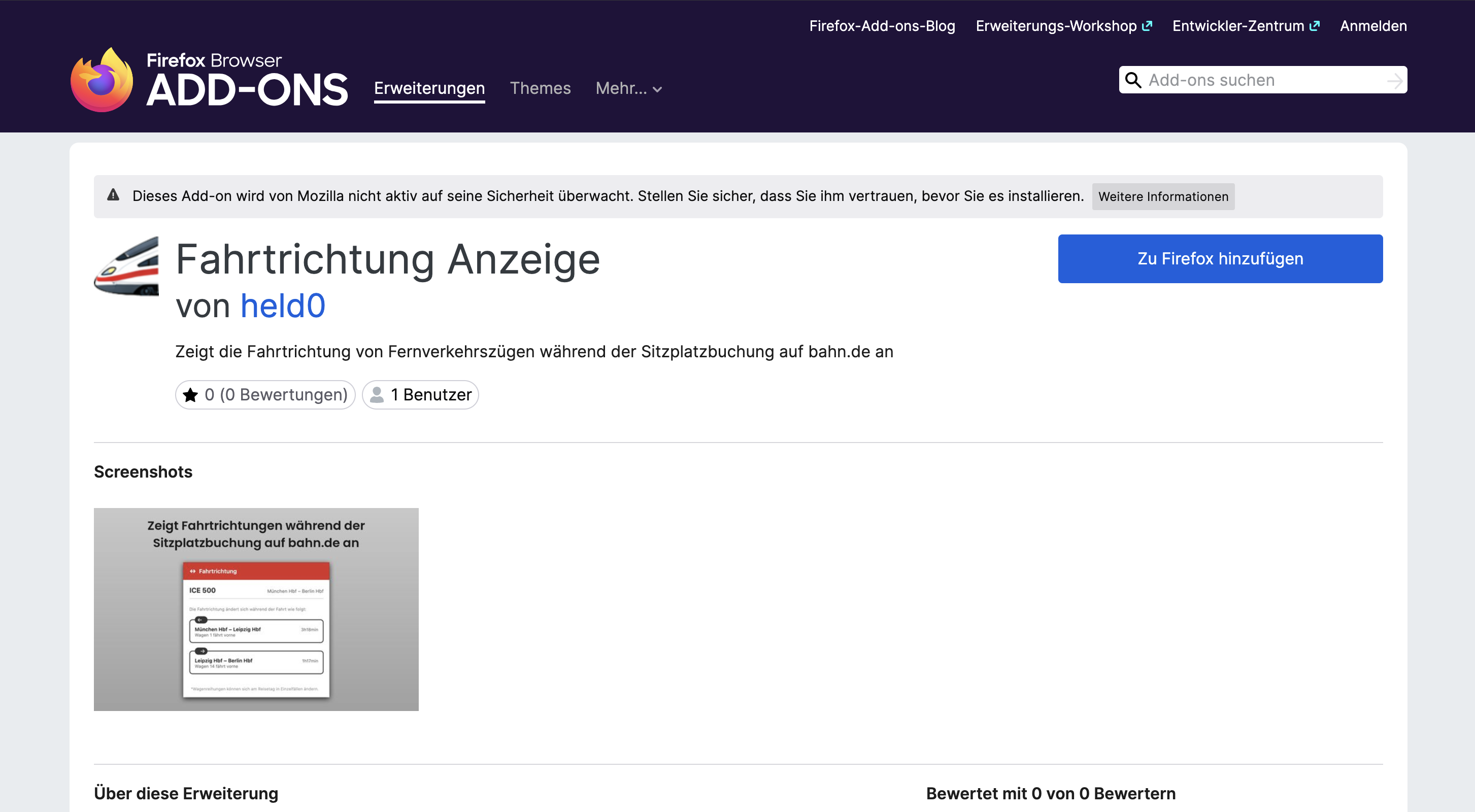 Firefox Add-ons – Fahrtrichtung Anzeige